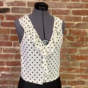 ❤️2/25 Zara White and Black Polka Dot Ruffle Tank Small